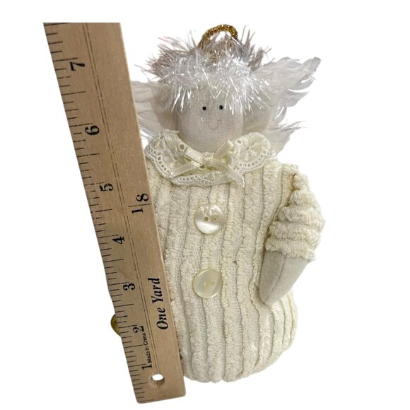 Handcrafted Chenille Angel Weighted Shelf Sitter With Trumpet - Picture 6 of 6